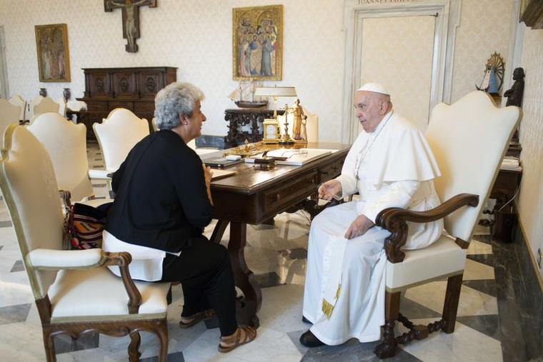 Pope Francis met Maria Campatelli, director of the Aletti Center, at the Vatican on Sept. 15, 2023. The Aletti Center was founded in Rome by the former Jesuit priest Father Marko Rupnik.