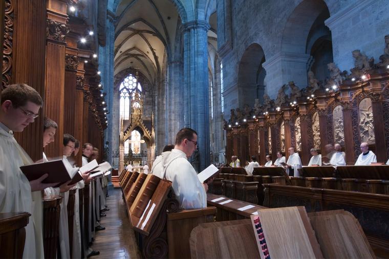 The monks pray the Liturgy of the Hours at Heiligenkreuz Abbey in Austria.
