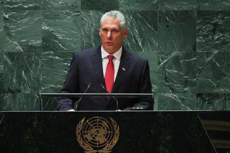 President of Cuba Miguel Díaz-Canel addresses the United Nations General Assembly at the UN  headquarters on Sept. 19, 2023 in New York City.
