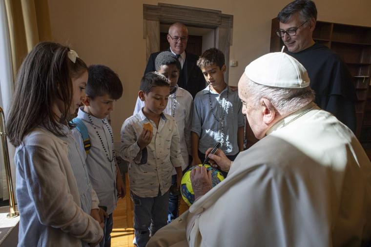 Five children representing five continents speak with Pope Francis in the Apostolic Palace at the Vatican on Oct. 1. The Pope will hold a meeting with children at the Vatican on Nov. 6.
