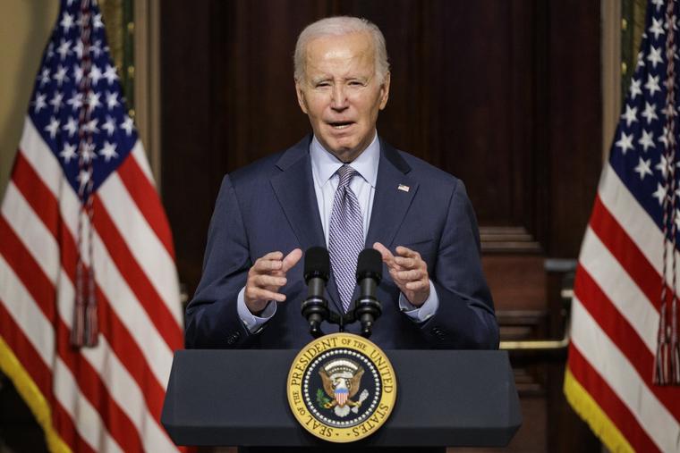 President Joe Biden speaks during a roundtable discussion with leaders in the Jewish community in the Indian Treaty Room at the White House on October 11, 2023 in Washington, D.C.