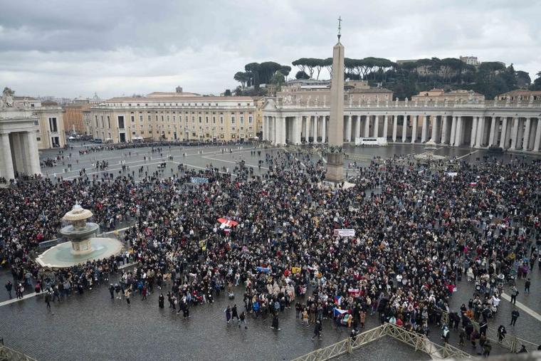 The crowd gathers in St. Peter's Square to hear Pope Francis deliver his Angelus address on Jan. 15.