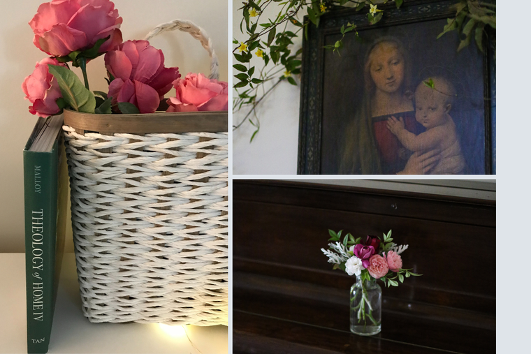 L to R: ‘Arranging the Seasons’ is seen in the home of Register associate editor Amy Smith; a floral-adorned Mother and Child painting and sweet blooms grace the home of author Emily Malloy and are included in her new book.