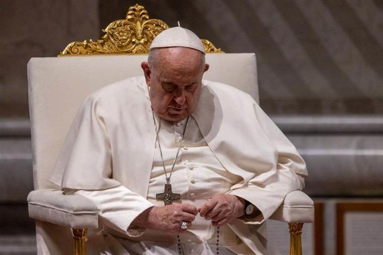 Pope Francis invokes the Virgin Mary as Queen of Peace and Mother of Mercy at a prayer vigil for peace in St. Peter's Basilica, Friday, Oct. 27.