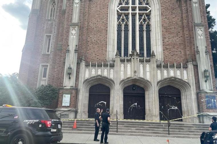 The Cathedral of the Annunciation in Stockton, California, was vandalized on the morning of Nov. 5, 2023.