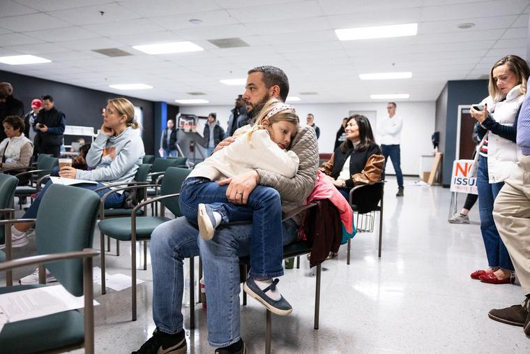 Aaron Baer, President of Center for Christan Virtue, listens to speakers at a pro-life canvasing meeting at Columbus Christian Center in Columbus, Ohio, on Nov. 4.