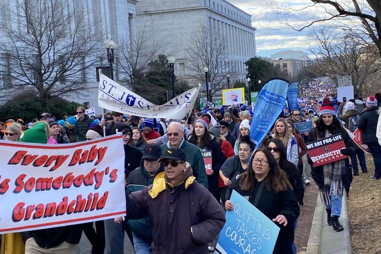 Pro-life marchers carry banners at the March for Life in Washington, D.C., on Jan. 20.