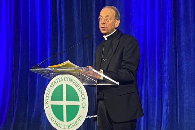 Archbishop William Lori of Baltimore, vice-president of the United States Conference of Catholic Bishops, at the USCCB's fall meeting Nov. 15, 2023.