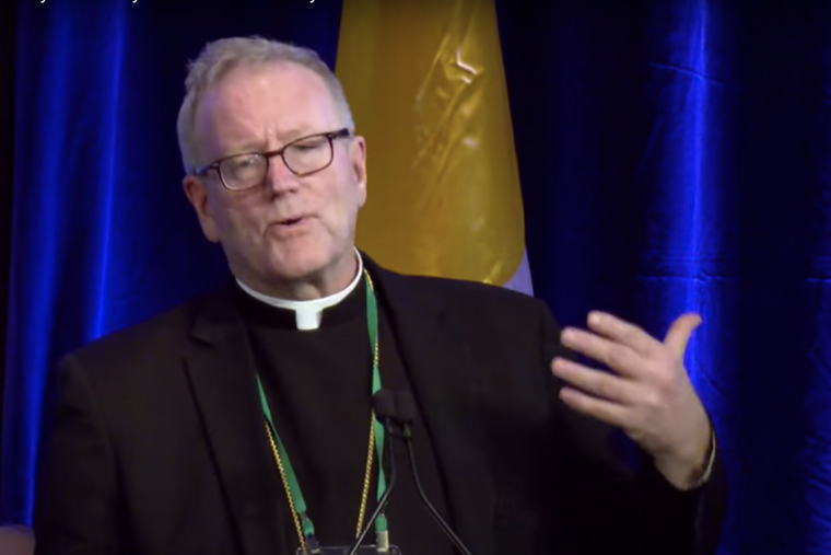 Bishop Robert Barron speaks during the USCCB Fall Meeting on November 15, 2023 in Baltimore, Md.
