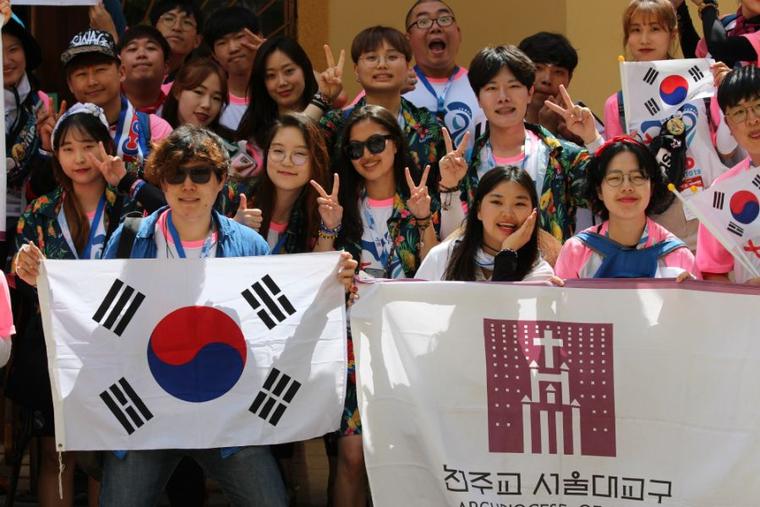 World Youth Day pilgrims in Panama City from the Archdiocese of Seoul.