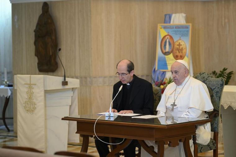 Pope Francis and Mons. Paolo Braida during the Sunday Angelus address, Nov. 26