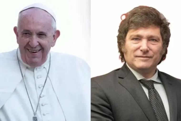 L to R: Pope Francis and Javier Milei