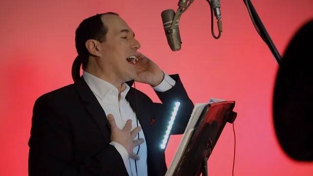 Raymond Arroyo recording his new album "Christmas Merry & Bright." Credit: Sophia Music Group
