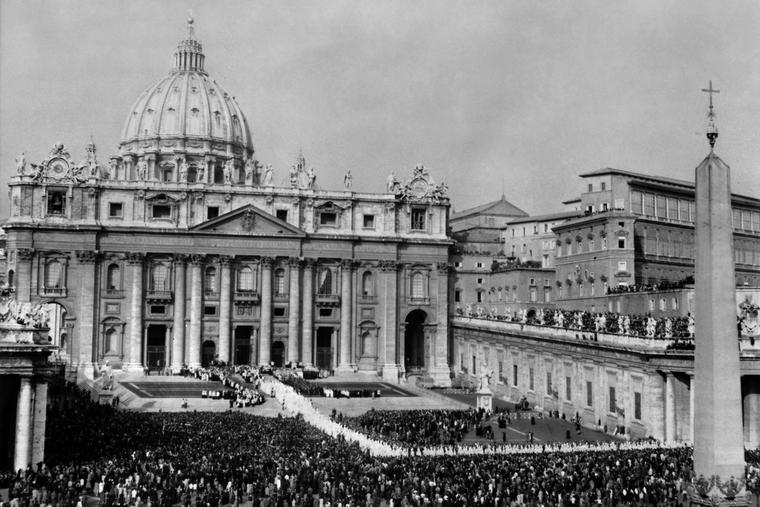 The Council Fathers process into St. Peter's Basilica Oct. 11, 1962 for the opening of the first session of the Second Vatican Council.