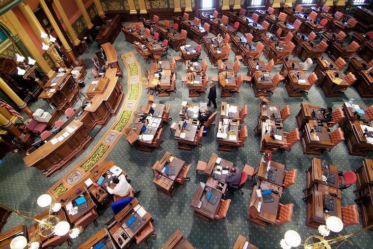 The House of Representatives chamber at the Michigan State Capitol Building in Lansing
