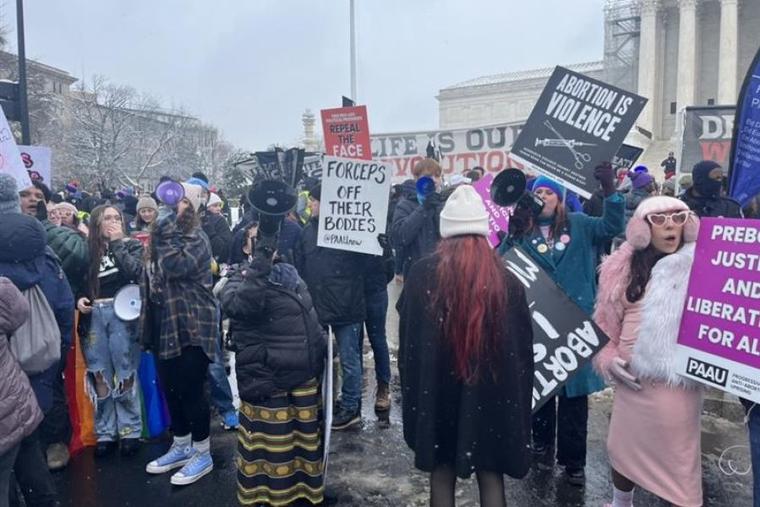 Pro-life progressives rally for the unborn at the March for Life 2024 in front of the Supreme Court.