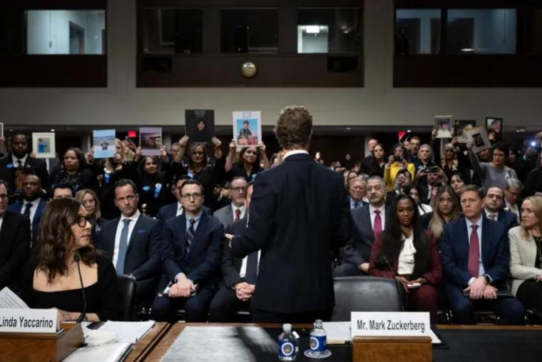 Mark Zuckerberg, CEO of Meta, speaks to victims and their family members as he testifies during the U.S. Senate Judiciary Committee hearing in Washington, D.C., on Jan. 31.
