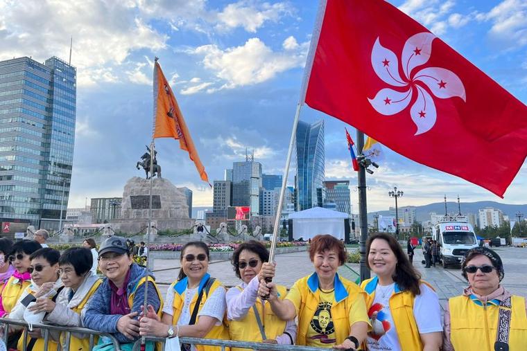 Catholic pilgrims from Hong Kong came to see the pope at the welcome ceremony in Sukhbaatar Square in Ulaanbaatar, Mongolia, on Sept. 2, 2023.