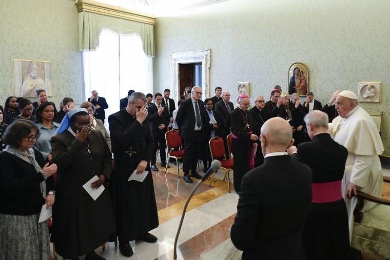 Pope Francis joins the Pontifical Commission for the Protection of Minors in prayer at the Vatican on March 7.