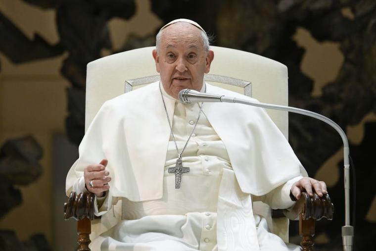 Pope Francis addresses the faithful at his Wednesday general audience on Feb. 28, 2024.