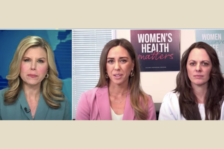 Alliance Defending Freedom (ADF) senior counsel Kellie Fiedorek (center) and Elizabeth Gillette (right), who survived severe complications from a chemical abortion, speak with ‘EWTN News Nightly’ anchor Tracy Sabol about the case.