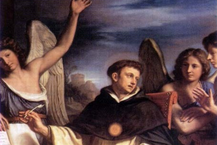 Detail of ‘St. Thomas Aquinas Writing the Hymn of the Holy Sacrament,’ by Giovanni Barbieri Guercino, 1662
