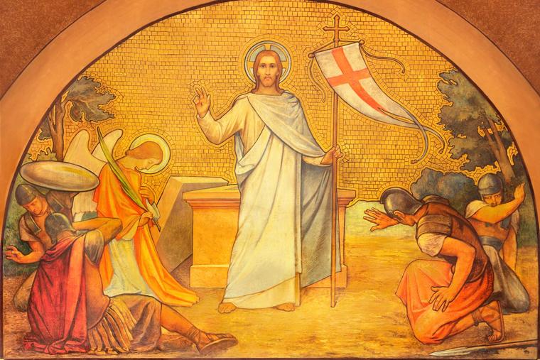 A fresco of the Resurrection by S.G. Rudl (1900) in Prague