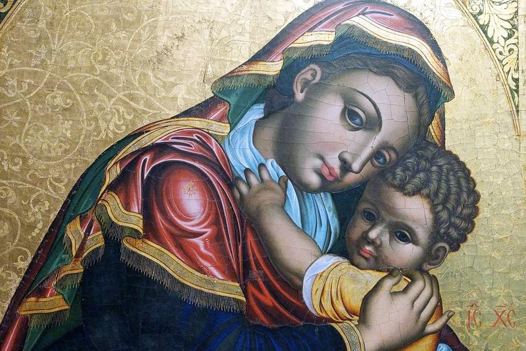 Stephanos Tzangarolas, “Virgin Glykofilousa with the Akathist Hymn,” 1700