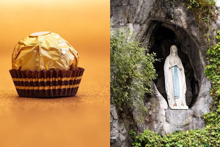 L to R: The popular chocolate Ferrero Rocher actually honors Our Lady of Lourdes.