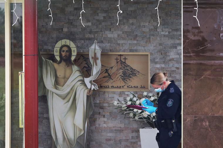 A member of NSW Forensic police is seen at Christ The Good Shepherd Church in the suburb of Wakeley on April 16, 2024 in Sydney, Australia.