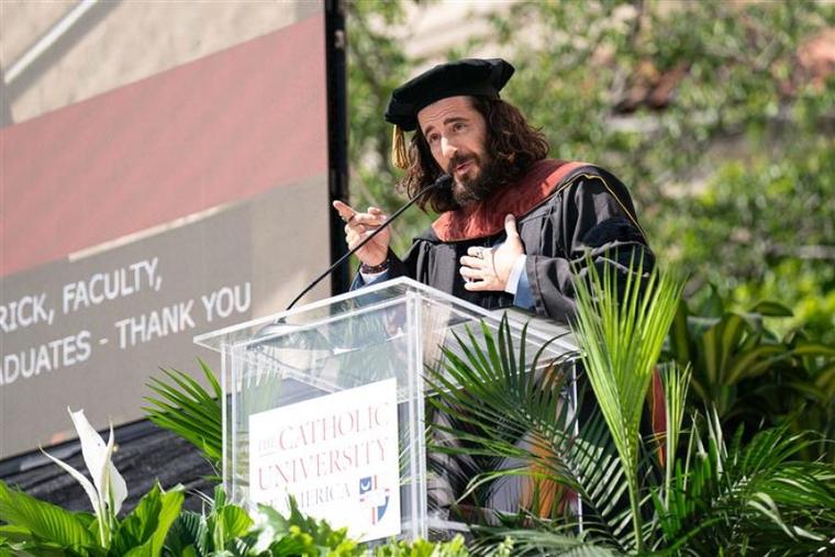 "The Chosen" actor Jonathan Roumie gives the commencement speech at the Catholic University of America on Saturday, May 11.