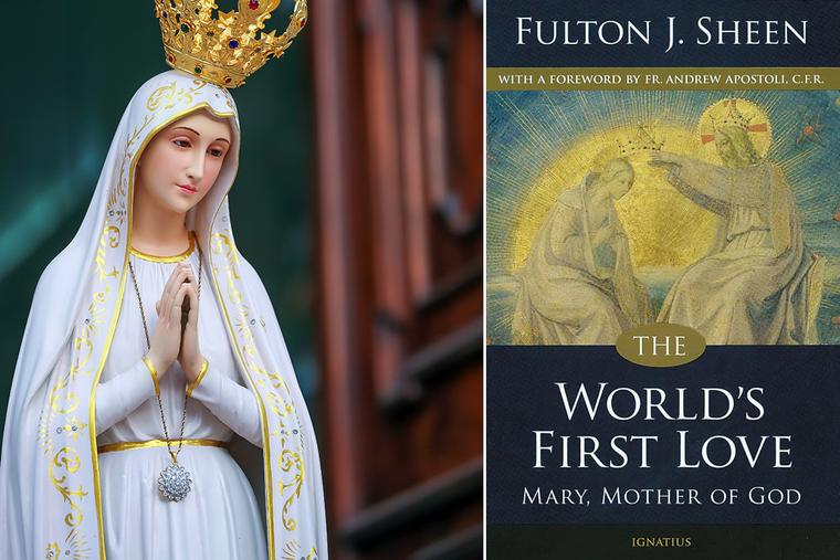 Our Lady of Fatima (l) and the book cover of ‘The World’s First Love’