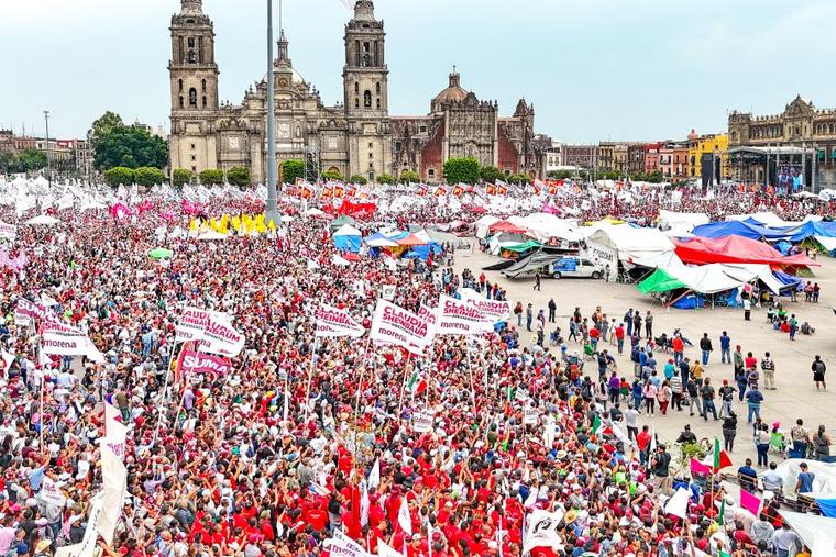 The cathedral church of Mexico City, the Metropolitan Cathedral of the Assumption of the Most Blessed Virgin Mary into Heaven, in the historic center of the city, is seen here on May 29, 2024, during the closing campaign rally of the country's victorious presidential candidate, Claudia Sheinbaum.