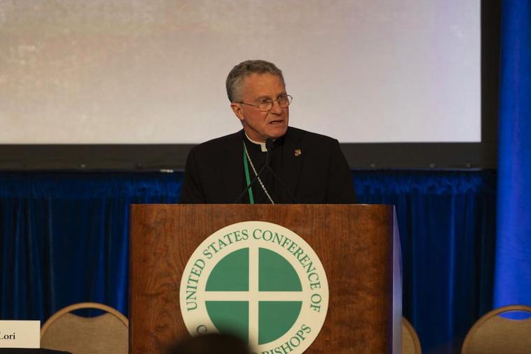 USCCB President Archbishop Timothy Broglio speaks at the bishops' spring meeting June 13, 2024.