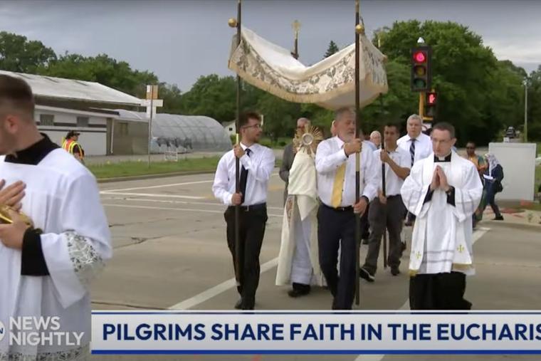 The Marian Route of the National Eucharist Pilgrimage passes through Kenosha, Wisconsin, on Wednesday, June 26, 2024.
