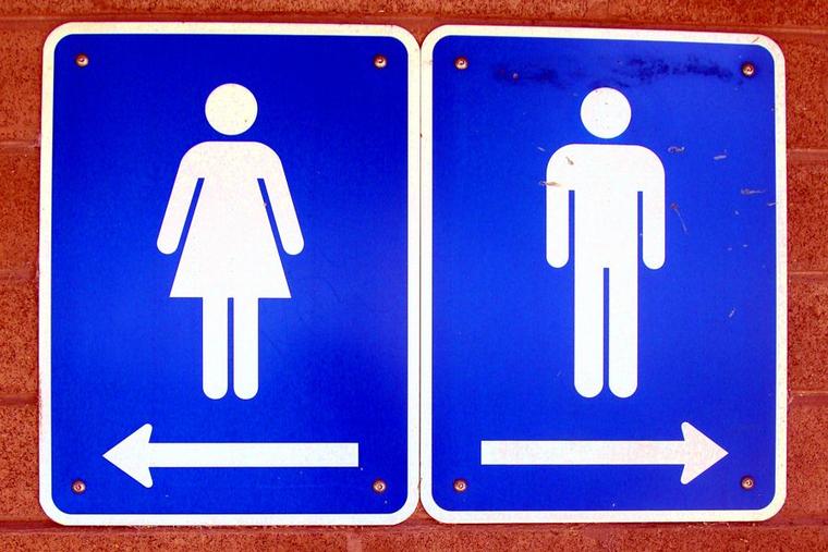 L to R: Female and male bathroom signs