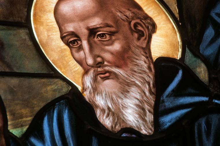 Stained-glass window depicting St. Benedict of Nursia