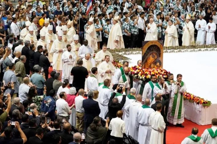 The Mass was celebrated at the Barclays Center in Brooklyn, New York.