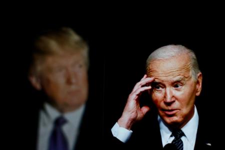 Former President Donald Trump (l) and President Joe Biden (r)