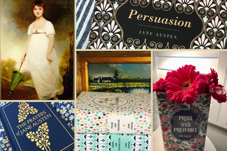 Left: The Rice portrait is believed by the owners and others to be of Jane Austen and painted by Ozias Humphry in 1788 or 1789 when Austen was 13., ca. 1790-1810; some Austen novels and an Austenian vase