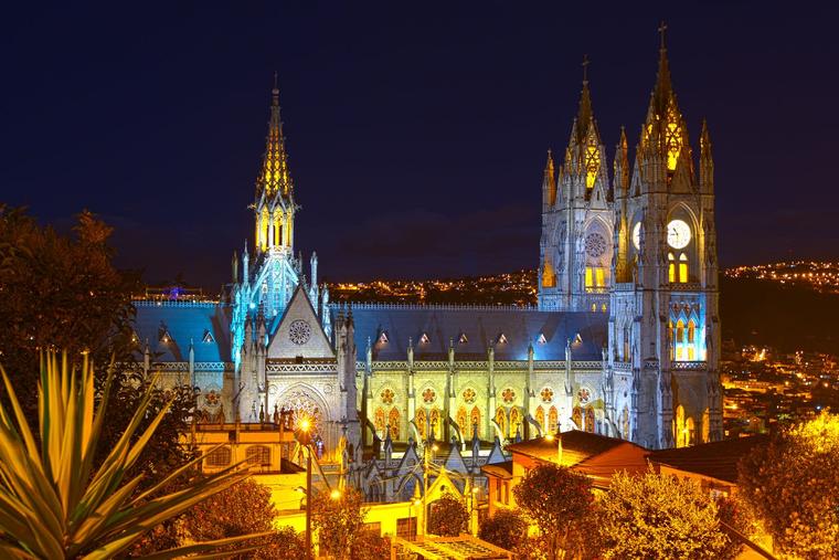 The Basílica del Voto Nacional stands in Quito, Ecuador