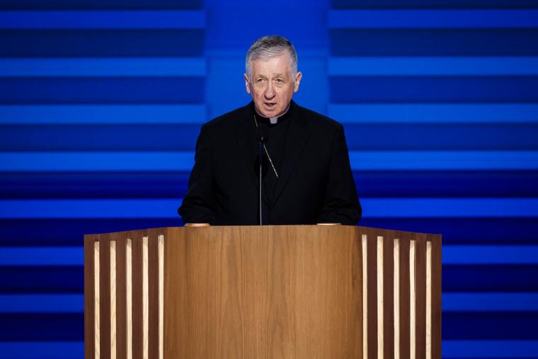 Chicago Cardinal Blase Joseph Cupich speaks onstage during the first day of the Democratic National Convention at the United Center on August 19, 2024 in Chicago, Illinois.