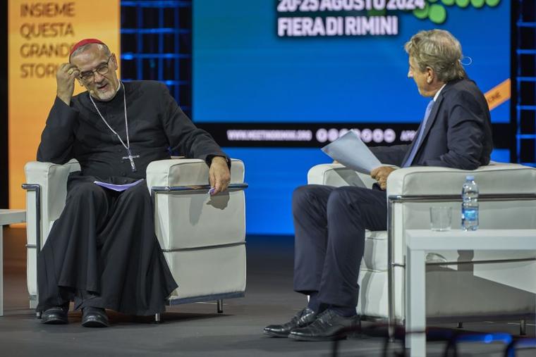 Cardinal Pierbattista Pizzaballa, OFM, the leader of the Catholic Church in the Holy Land,  discussed prospects for peace in the war in Gaza Tuesday, Aug. 20, 2024, in a conversation with Bernhard Scholz, president of the Meeting for Friendship Amongst Peoples Foundation.