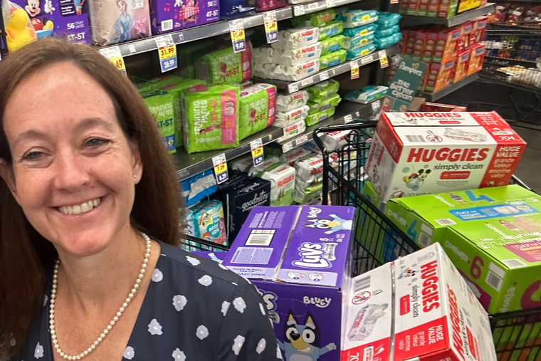 Kristen Day smiles while diaper shopping in Chicago amid the Democrats for Life diaper drive during the DNC.