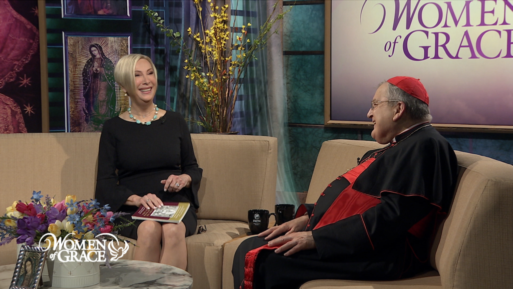 Cardinal Raymond Burke talks with Johnnette Benkovic Williams during an EWTN interview.