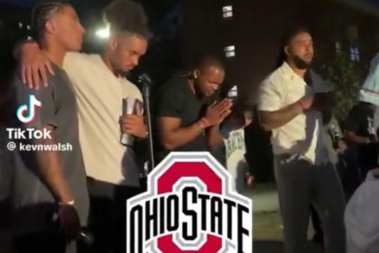 Ohio State football players lead a prayer and worship service on their college campus and almost 1,000 students attended.