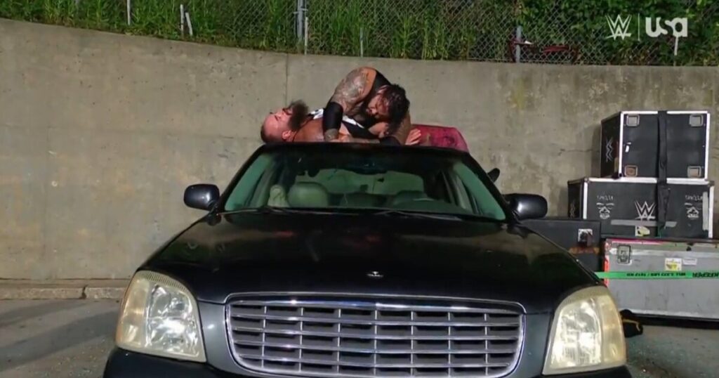 Bronson Reed Hits Braun Strowman With Tsunami Onto A Car On WWE RAW