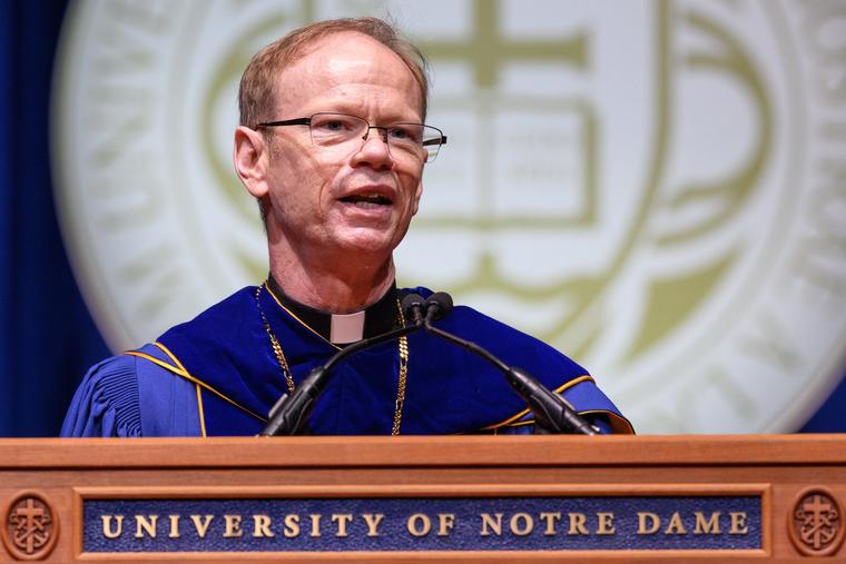 University of Notre Dame President Father Robert Dowd gives his address at the Convocation and Inauguration Ceremony on Sept. 13.