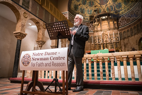 Theology professor Cyril O’Regan gives a lecture on faith and reason in a secular age. The lecture given at Newman University Church in Dublin, Ireland was part of the inaugural events of the Notre Dame-Newman Centre for Faith and Reason on Nov. 22, 2017.