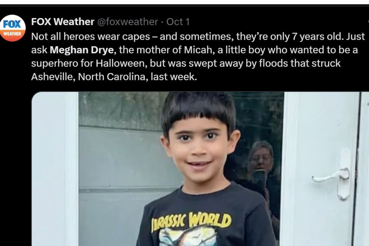 Micah Drye, 7, who lost his life in the floodwaters in Asheville, North Carolina, loved Jesus.